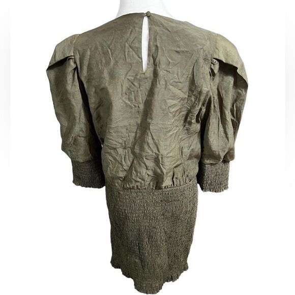 Rebecca Minkoff Geneva Smocked
Puff Sleeve Dress in Army Green large midi - Picture 6 of 16